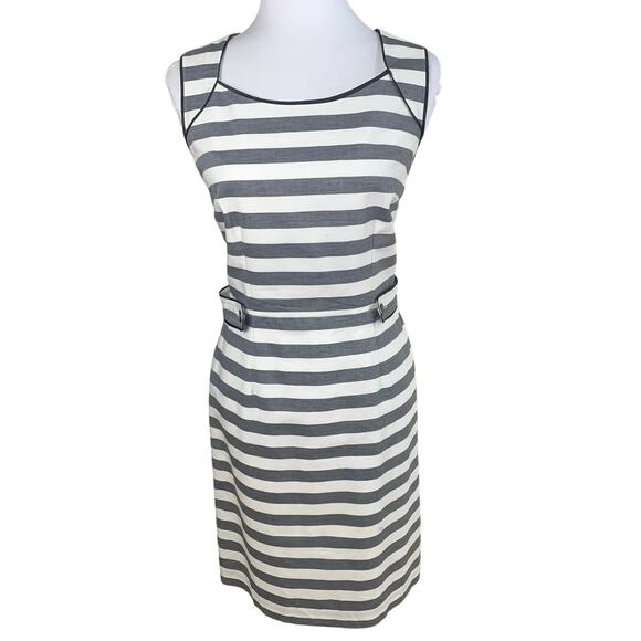 Banana Republic Size 6 Women's Striped Sheath Dress Gray White Fitted Minimalist - Picture 1 of 8
